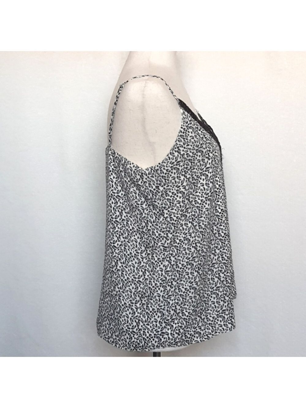Socialite Leopard Print Spaghetti Strap Lace Trim Top in M Gray Black - Picture 5 of 14